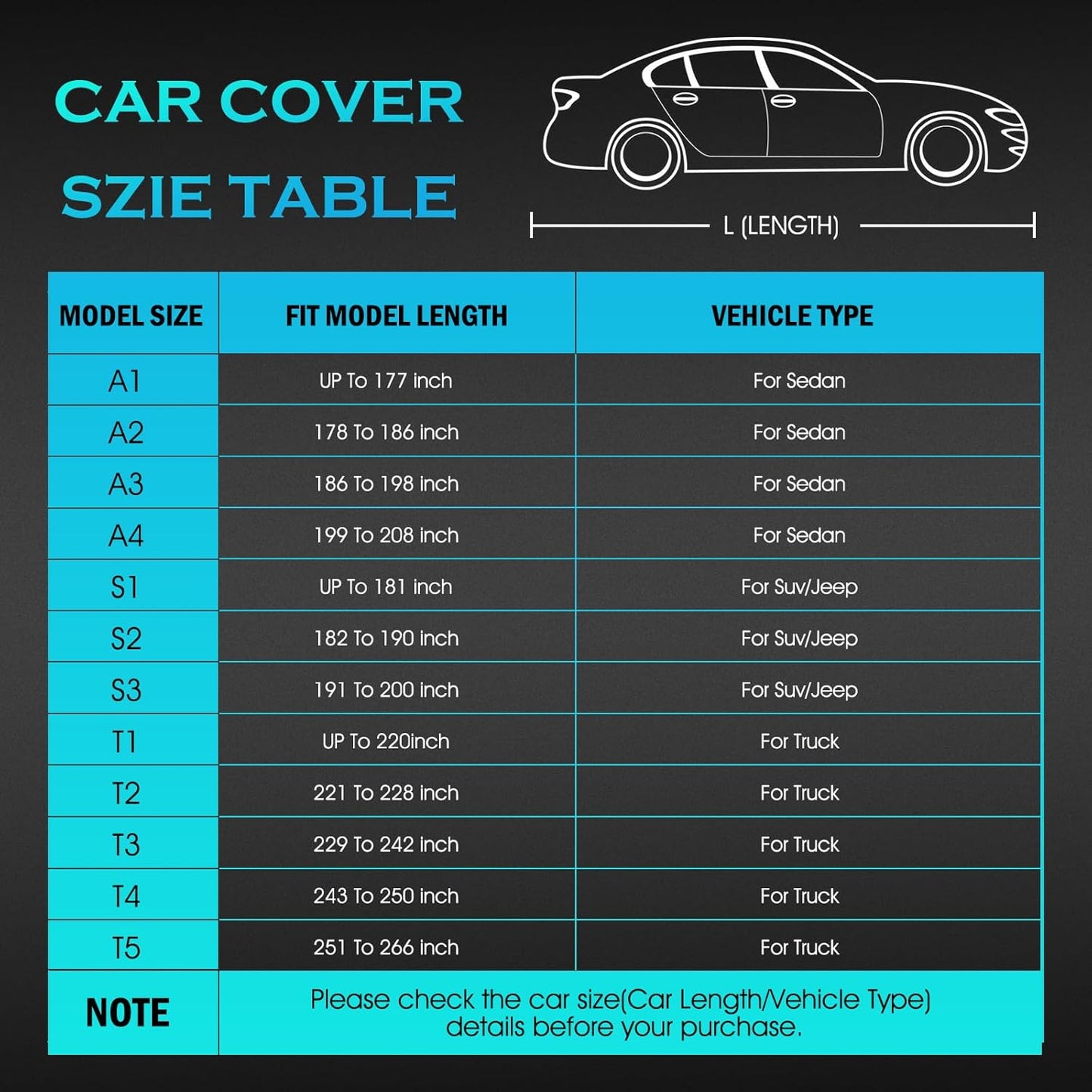 Car Cover Waterproof All Weather Full Outdoor Pickup Truck Cover Rain UV Protection, Size T1 Universal Fit for Ford Ranger/F150 Chevy C10 S10,Nissan Frontier,ect.(Fit Truck Length UP to 220inch)