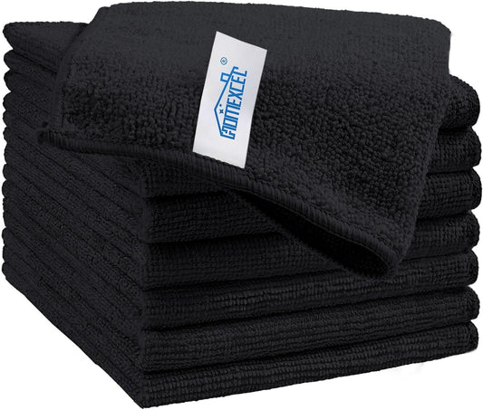 HOMEXCEL Black Microfiber Cleaning Cloth, 8 Pack Cleaning Towels for Kitchen, Lint Free, Scratch-Free, Highly Absorbent, and Reusable Cleaning Rags for House, Window and Glass, Cars, 11.5 X11.5 inch