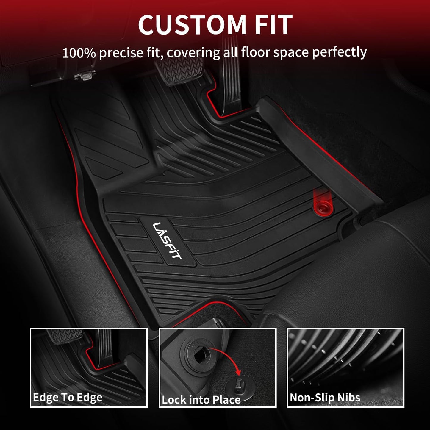 LASFIT Floor Mats for Toyota Grand Highlander 2024 2025 with Subwoofer (Include Hybrid), Trunk Mat Cargo Liner and Seat Back Covers TPE All Weather, Black