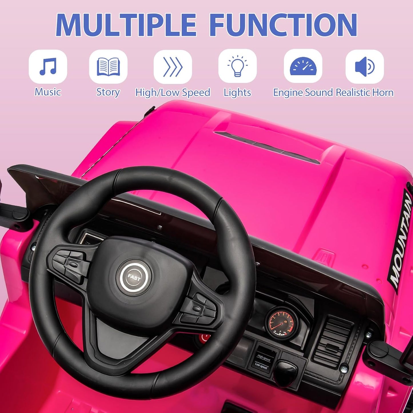 Hetoy Kids Ride On Truck Car, 12V Battery Powered Electric Car w/Parent Remote Control, Spring Suspension, 3 Speeds, LED Lights, Music & Horn, Kids Electric Vehicles Toy Gift for Boys Girls, Pink