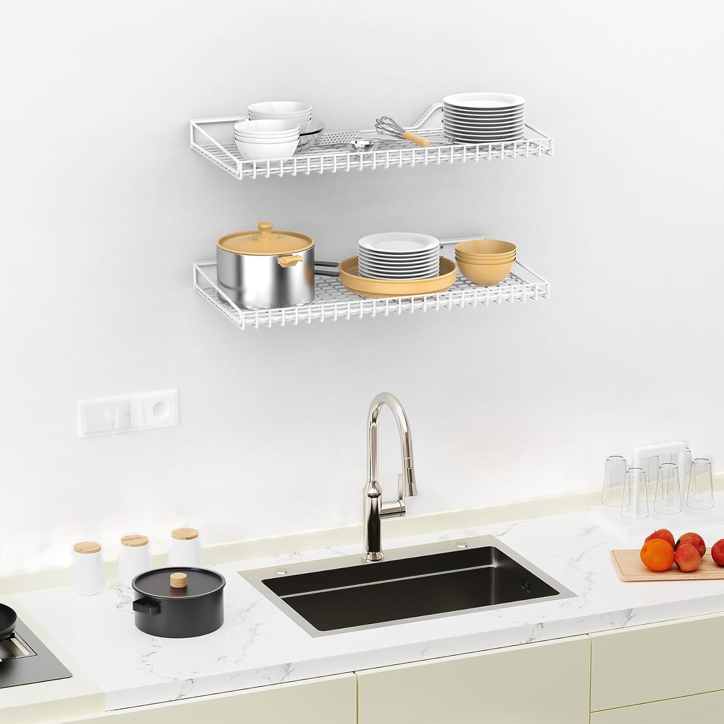 TORACK Wall-Mounted Storage Shelves, Mixed-Size Garage Wall Shelving for Closet & Laundry Room, Heavy-Duty Floating Shelf Holds Up to 65 lbs(White)