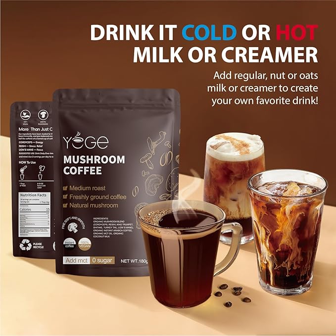 Mushroom Coffee, Instant Organic Mushroom Coffee with Cordyceps, Reish, King Trumpet, Shitake, Turkey Tail, Lions Mane for Energy, Focus, Positive Mood & Immune Support (30 Servings)