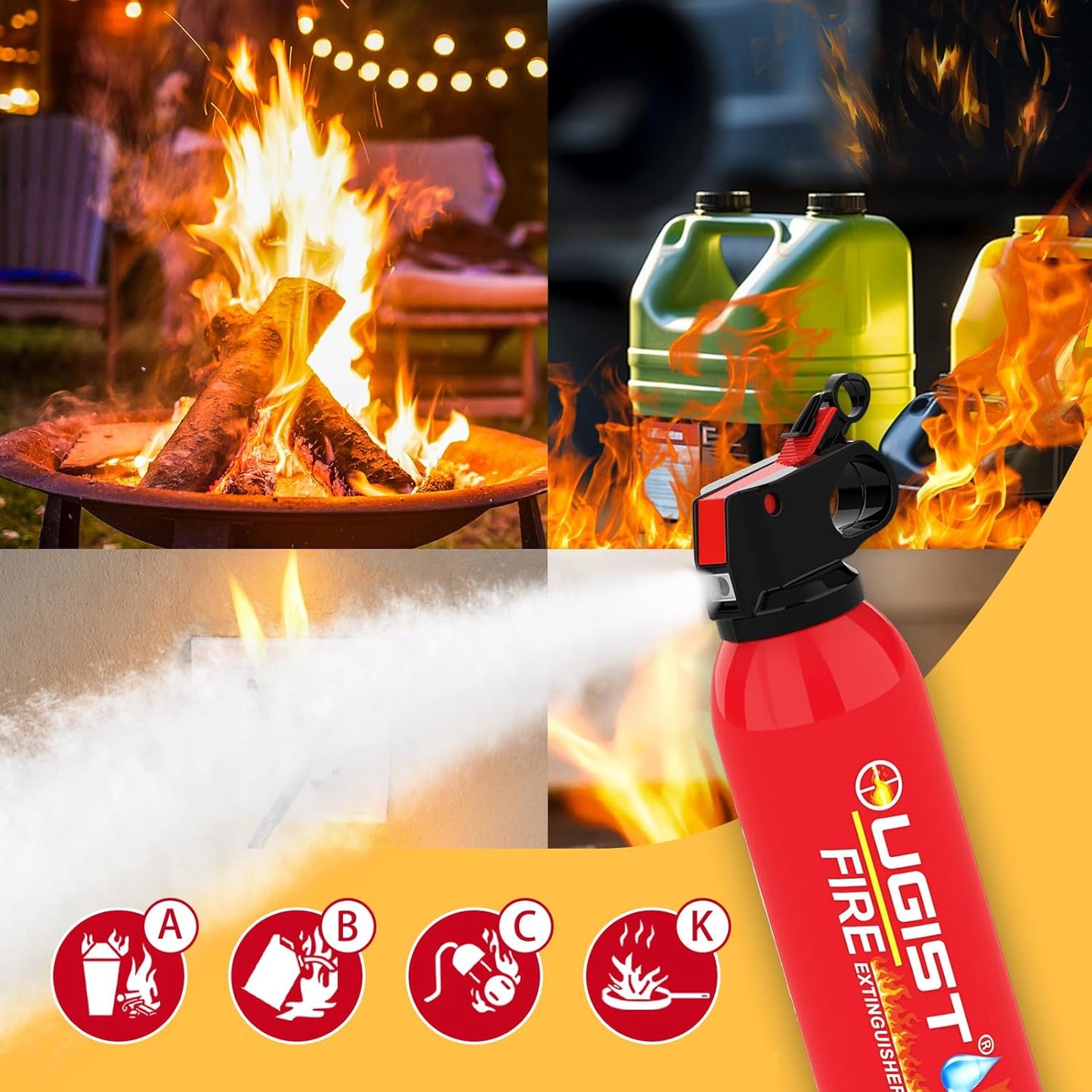 Water-Based Fire Extinguisher -2 Pack Portable for Home & Vehicle Use, Cold-Weather Safe, Prevents Re-Ignition - Ideal for Kitchen, Garage, Car