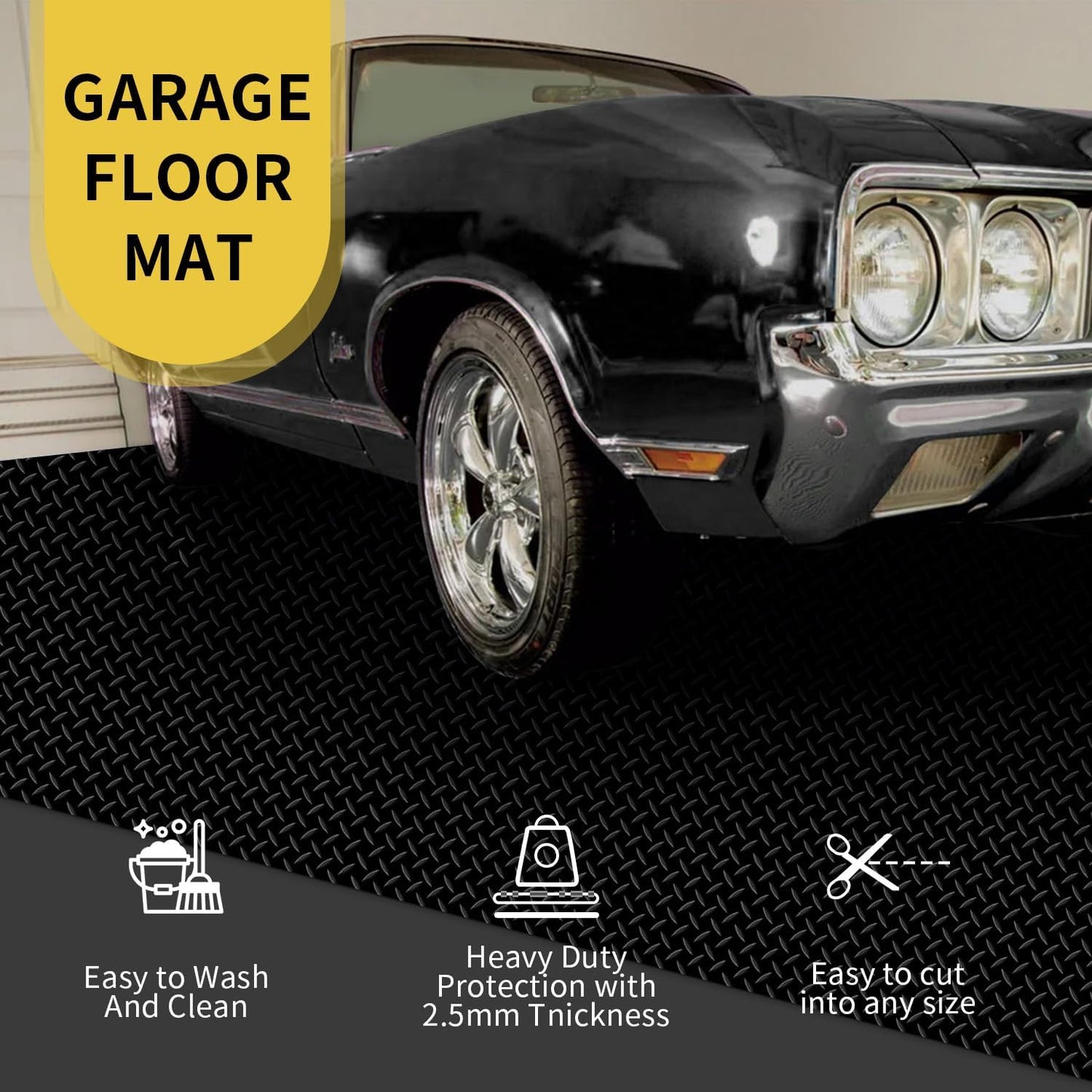 Premium Garage Floor Mat, Commercial Grade Heavy Duty Parking Mat for Garage Floor, Golf Cart Parking, Water/Stain Resistant Floor Runner (Black Diamond, 8 x 10 Feet)
