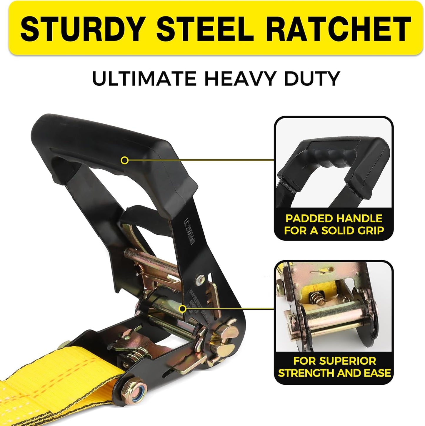 Car Tie Down Straps for Trailers 2inch x10ft - J Hooks with Safety Clips(10,000 Lbs Break Strength)-4 Pack Heavy Duty Vehicle Hauler Strap Tire Ratchet Straps with Axle Straps for Truck Utv Trailer