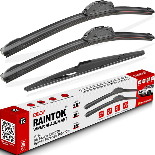 Windshield Wiper Blades Replacement for 2006-2014 Kia Sedona / 2007-2014 Hyundai Entourage Original Factory Quality Front Rear Wipers Blade Set for My Car - 26" 18" 16" (Pack of 3)