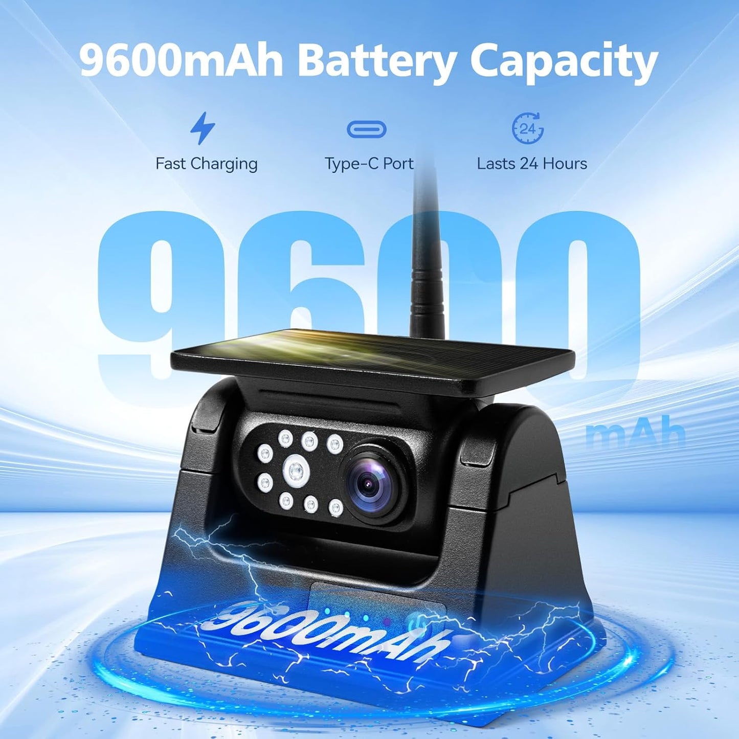 7" Magnetic Solar Wireless Backup Camera, HD 1080P 7" DVR Monitor, RV Camera Wireless System for Hitch Towing Travel RV Camper Trailer, 9600mAh Rechargeable Battery, Type-C Charging