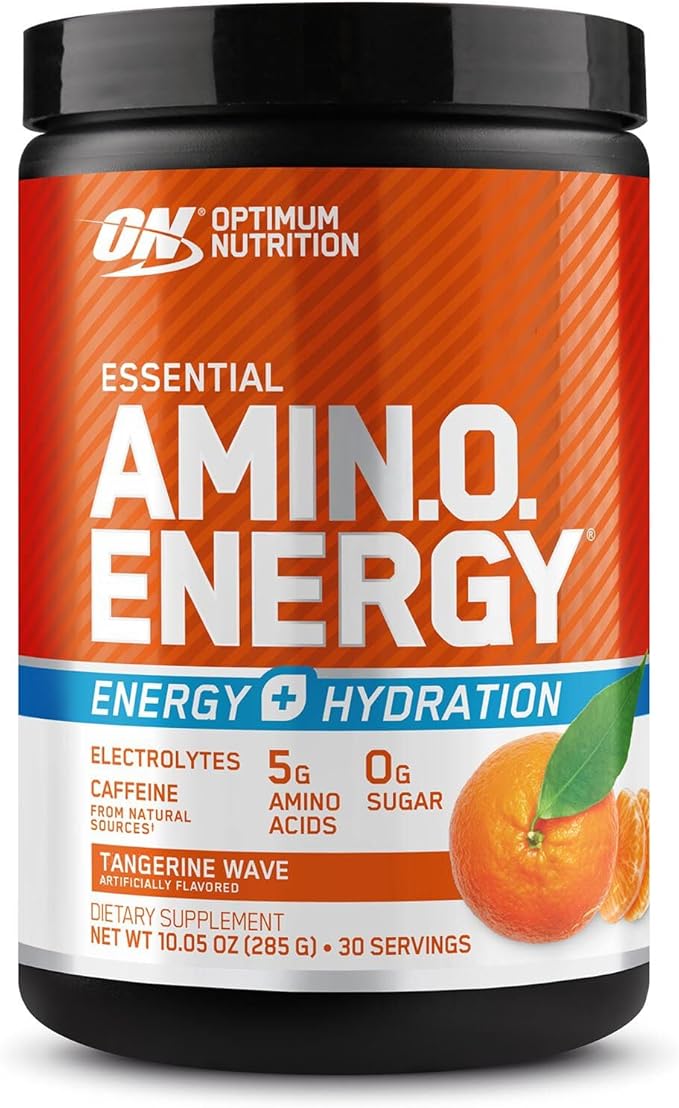 Optimum Nutrition Amino Energy Powder Plus Hydration, with BCAA, Electrolytes, and Caffeine, Tangerine Wave, 30 Servings (Packaging May Vary)