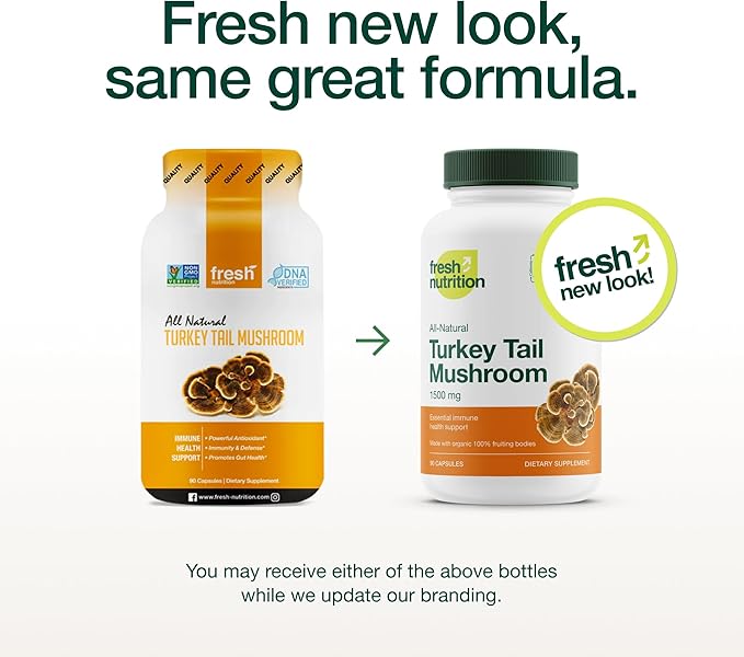 Fresh Nutrition Organic Turkey Tail Mushroom Extract Supplement - High in Beta Glucans – Non-GMO, Vegan Friendly, Gluten-Free - 90 Capsules