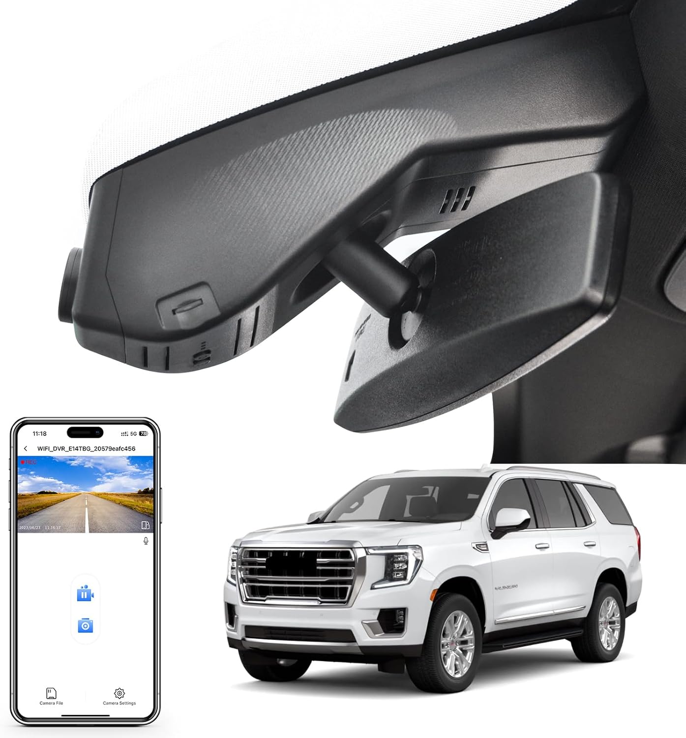 4K Dash Cam Custom fit for GMC Yukon, Yukon XL 2021-2022 (Model B), SLE SLT AT4 Denali, Integrated OEM Look, UHD 2160P Video, WiFi & App, G-Sensor, Loop Recording, Easy to Install, 128GB Card