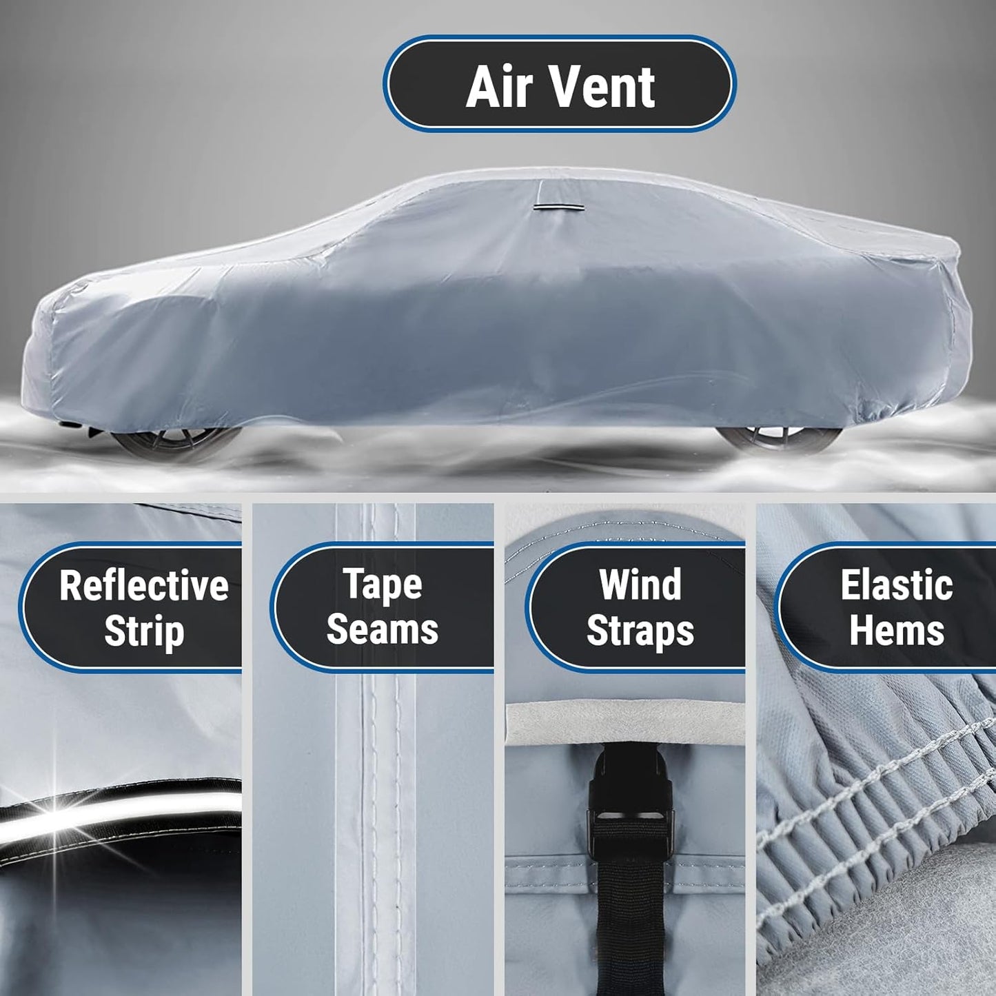 iCarCover Custom Car Cover for Pontiac Grand Prix (1962-1972) Waterproof All-Weather Rain Snow UV Sun Protector Full Exterior Indoor Outdoor Car Cover (Stripe - Gray/Black)