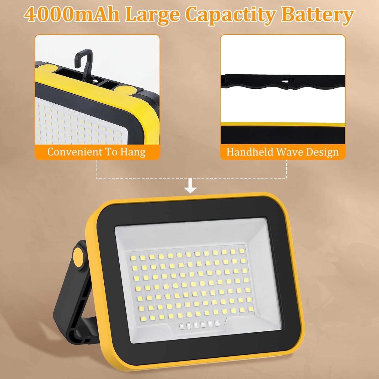 2 Pack Work Light Portable SMD LED Super Bright Rechargeable Flood Light Working Lamp Stand USB Cordless Battery Powered Worklight Tool for Outdoor Camping