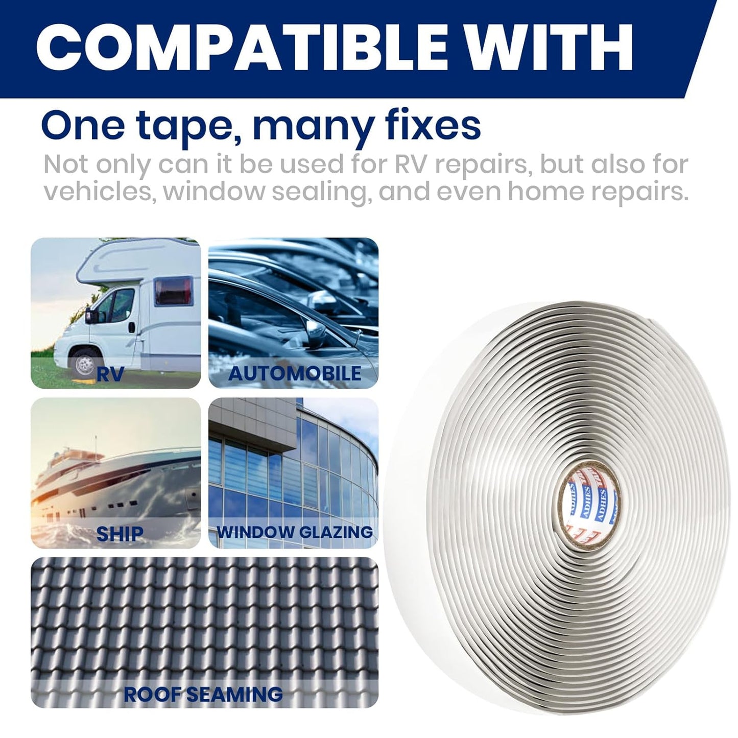 ADHES Premium Butyl Sealant Tape 3/4" x 30 'x 1/8", 2 Rolls Gray Butyl Rubber Sealant Tape for RVs, Vehicles, Marine and Home Repair – Ideal for Headlights, Windows, Doors, and Windshields