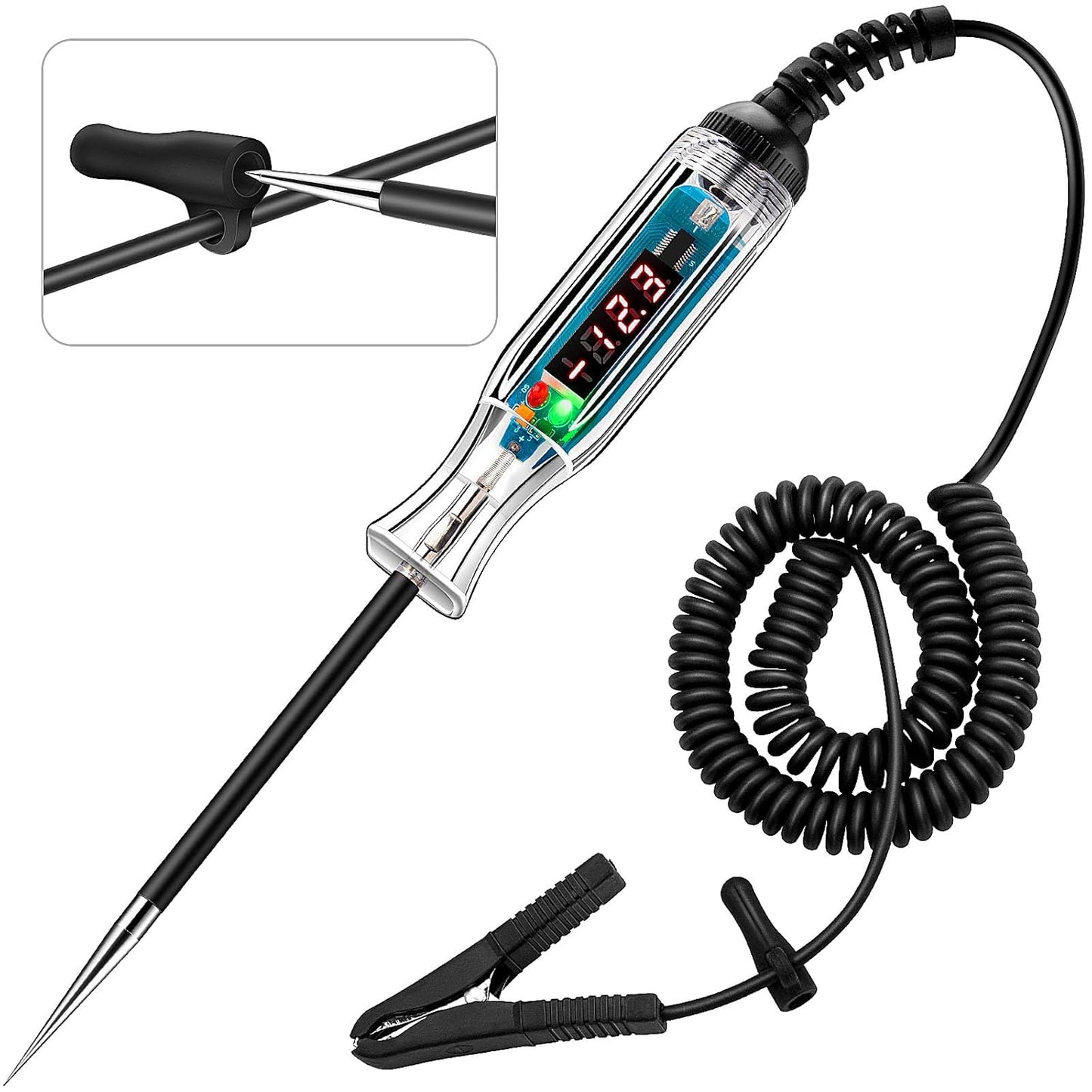 Upgraded 3-72V LED Digital Automotive Circuit Tester, DC Voltage Test Light with Voltmeter & Polarity Indicator Light, Vehicle Circuits Low Voltage Light Tester Pen with Sharp Stainless Probe