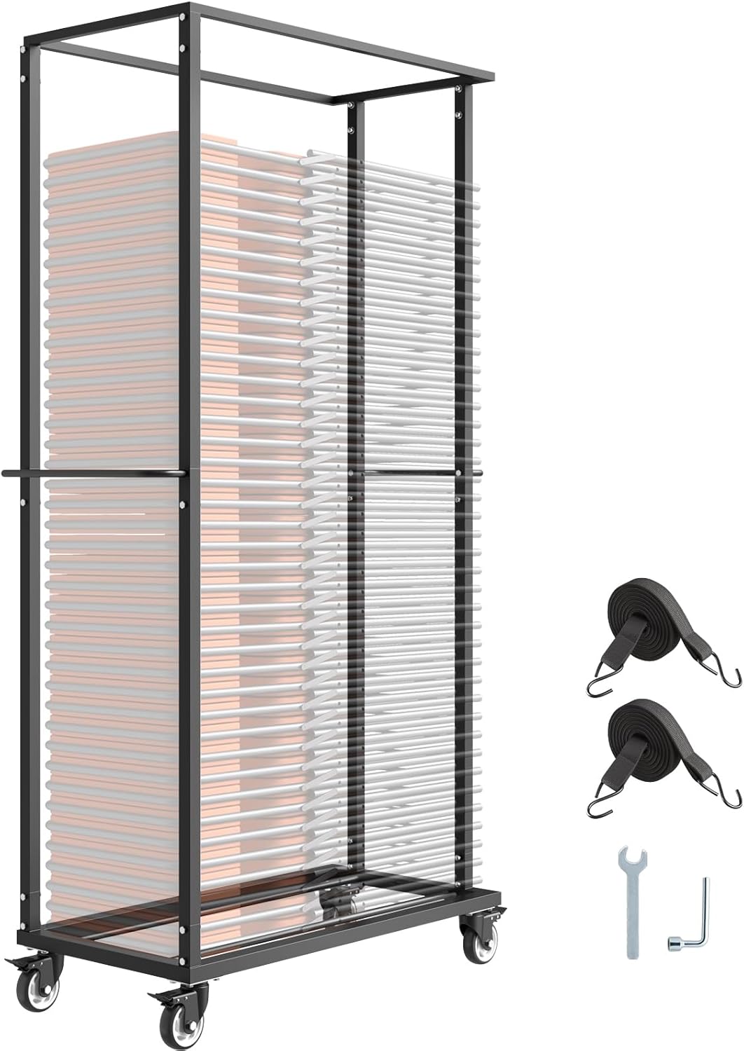 VEVOR Folding Chair Rack, 500 LBS Capacity, Heavy-Duty Chair Cart for 60 Chairs, Metal Chair Storage Dolly Chair Holder with Swivel Casters and Locking Wheels, for Party Event,Hotel,Matte Black