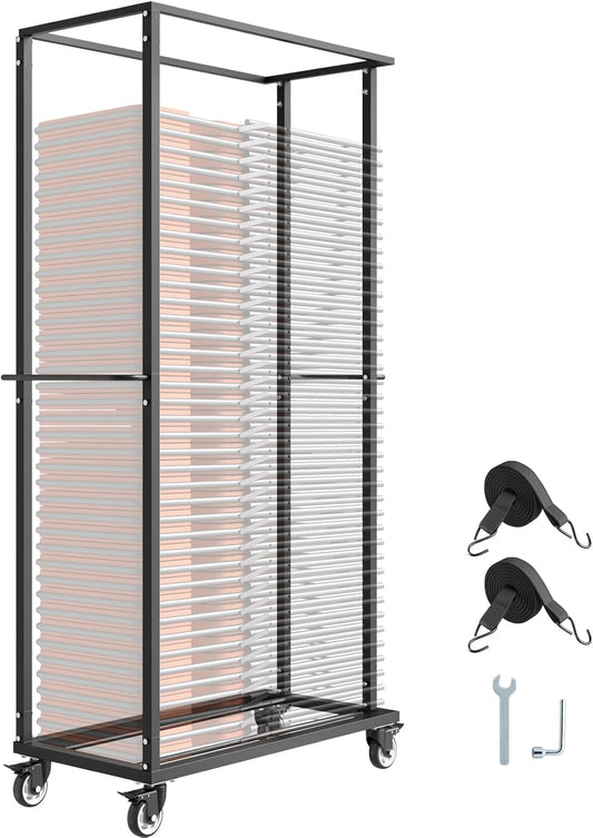 VEVOR Folding Chair Rack, 500 LBS Capacity, Heavy-Duty Chair Cart for 60 Chairs, Metal Chair Storage Dolly Chair Holder with Swivel Casters and Locking Wheels, for Party Event,Hotel,Matte Black