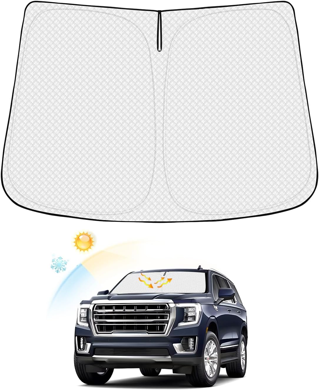 Windshield Sun Shade for GMC Yukon XL 2021-2025 2026 Thicken 6-Layer Foldable Front Window Sunshade Sun Visor Protector Block UV Rays Keep Vehicle Cool