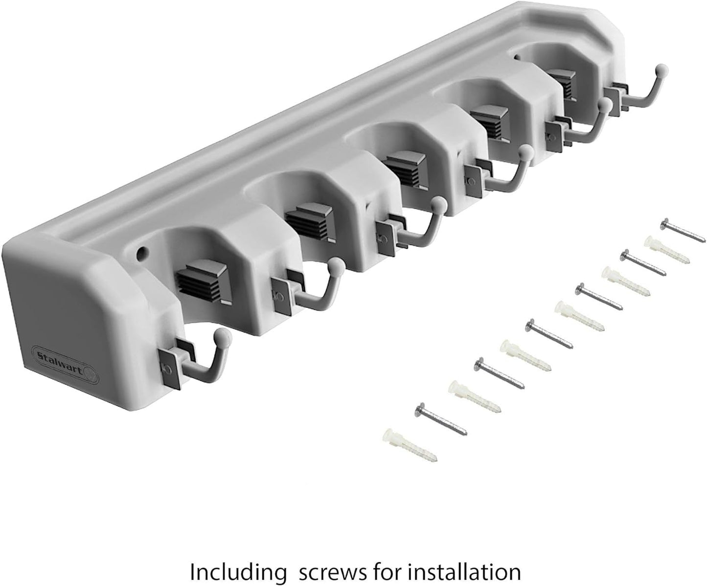 Wall Organizer with Adjustable Slots and Hooks - Wall-Mounted Tool and Broom Holder - Organization and Storage for the Kitchen and Garage by Stalwart