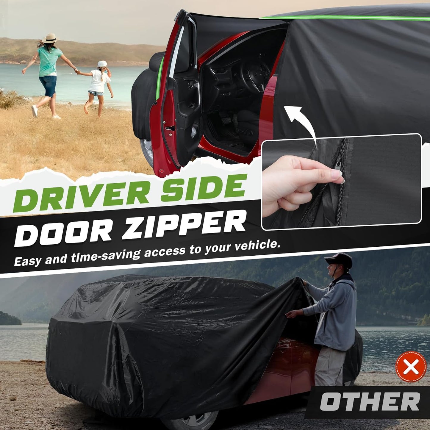 Mixsuper Liner Car Cover for Toyota Highlander 2001-2025, 7 Layers Waterproof Car Cover Accessories for Highlander with Zipper Door, Windproof Straps, Reflective Strips, Anti-UV, All Weather