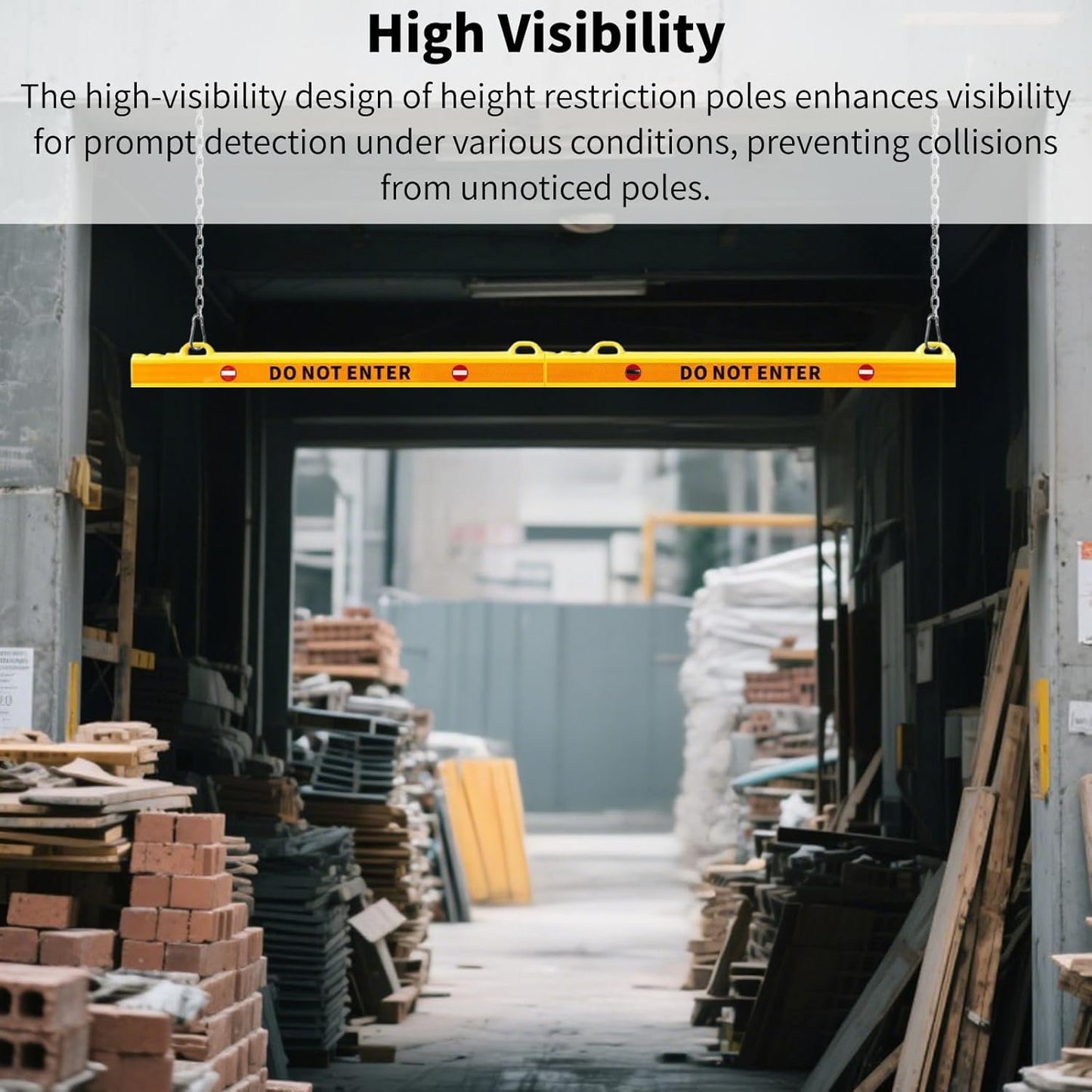 78” Height Guard Clearance Bar (Warning Sign) - MAX Clearance Adjustable to 7' 3" - Hanging Safety Bar with Reflective Yellow Stripes for Parking Lots, Warehouses, Garage Entrances