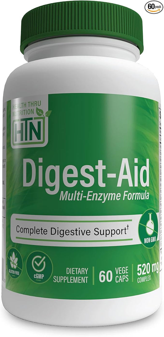 Digest-Aid | Complete Digestive Enzyme Formula with Pre and Probiotic | Digestion & Nutrient Absorption Support | Fast Acting Discomfort Relief | Non-GMO | by Health Thru Nutrition (Pack of 60)