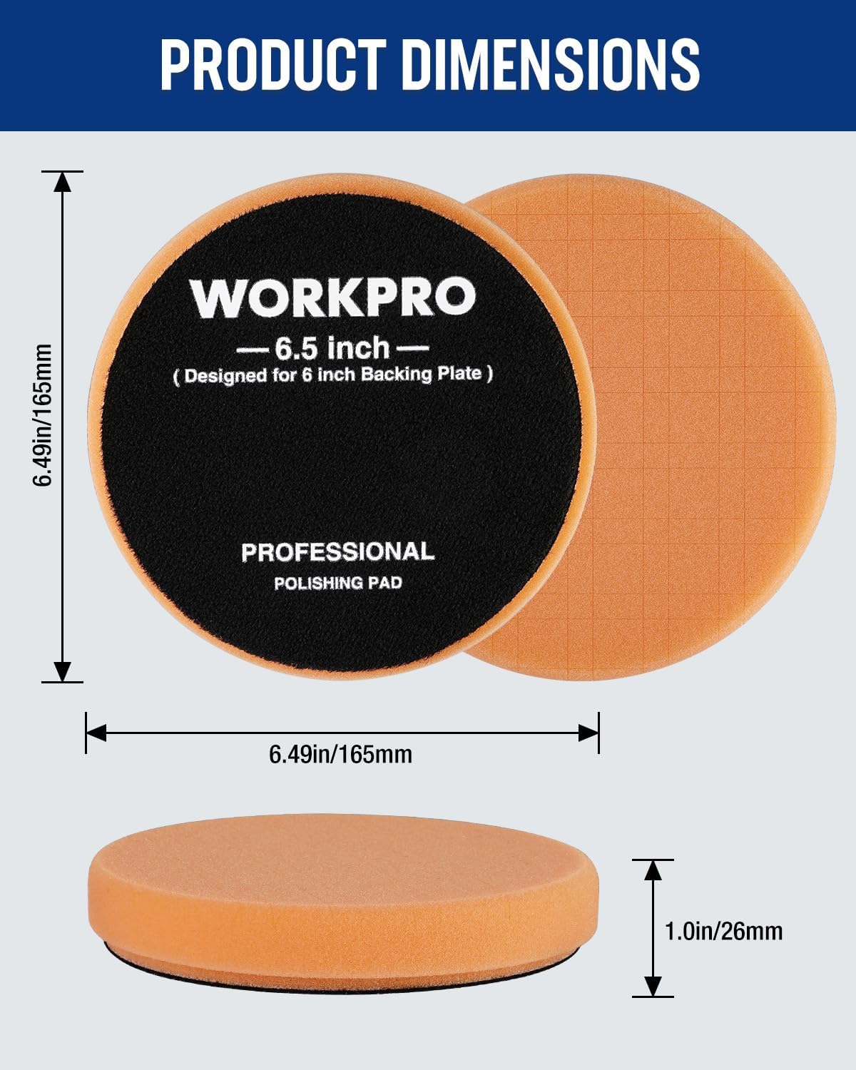 WORKPRO 6.5 Inch Buffing Sponge Pads, 5Pcs 6.5 Inch Face for 6.5 Inch Backing Plate, Cutting Polishing Pad Kit for Car Buffer Polisher Compounding, Polishing and Waxing