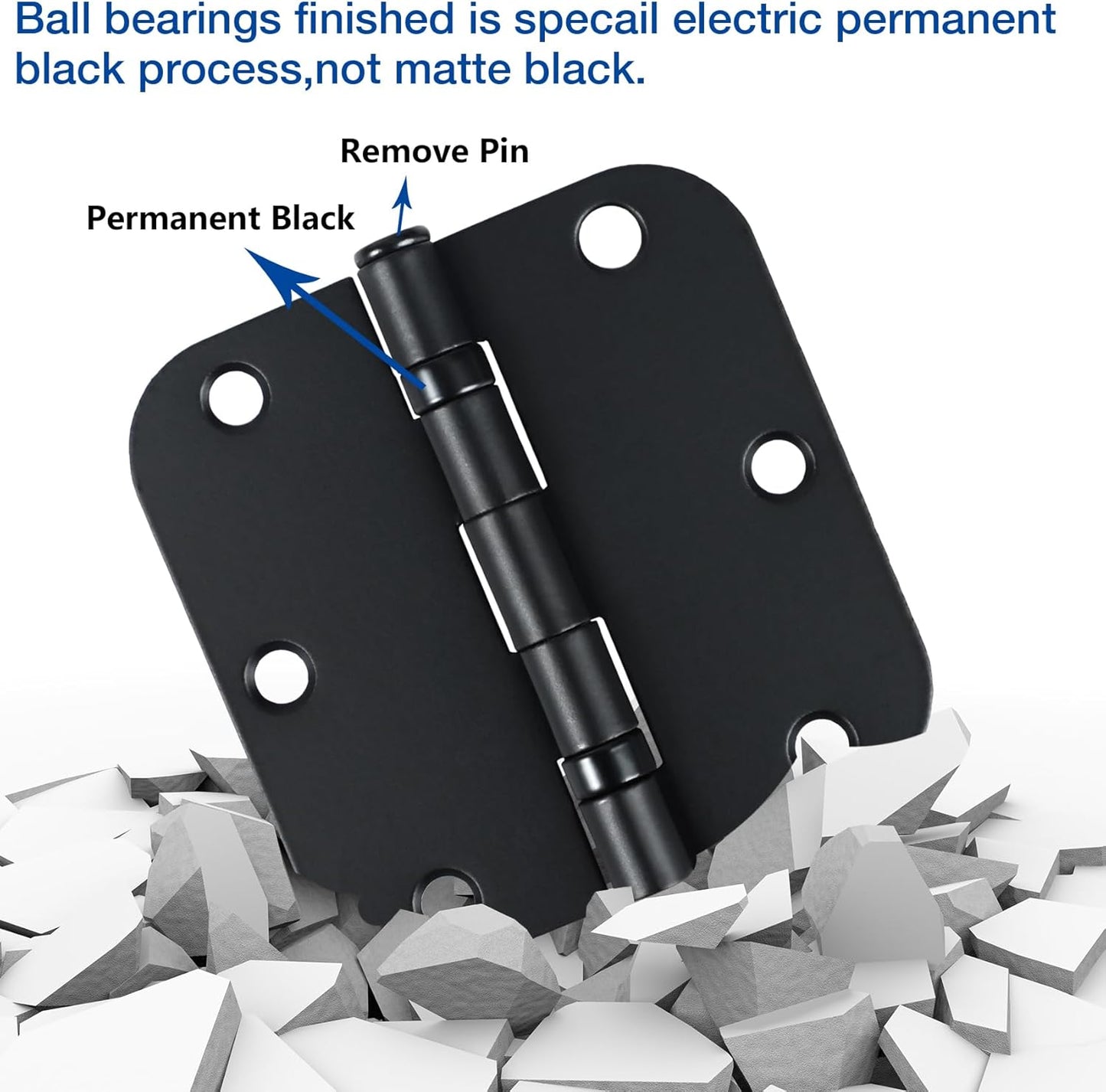 3 Pack Rounded Matte Black Door Hinges 3.5 Inch 5/8" Radius No Squeak Ball Bearing Interior 3-1/2"Flat Iron Bifold Residential Standard Bedroom Indoor for Doors 3 ½" Hardware Control House Home Decor