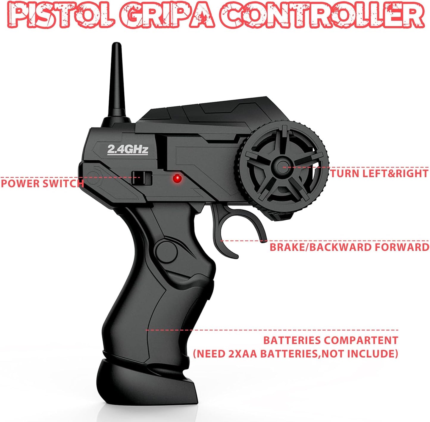 RC Drift Car, 2.4GHz Remote Control Cars 1/24 4WD High Speed Drift Car with LED Lights and Dritfing Tires Vehicle Racing Toy Cars with Two Batteries for Boys Girls Adults Kids (Red)