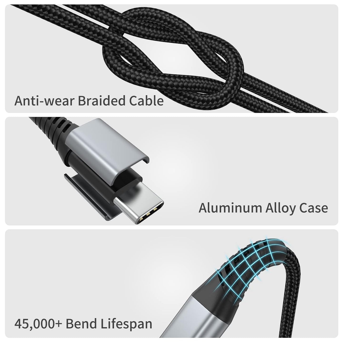 6 inch Braided USB C to C Charger Cable - 3-Pack, 0.5ft, PD Fast Charging, 60W for Samsung Galaxy S23/S23 Ultra, Moto G8, Google Pixel, iPhone 15/16 Pro Max