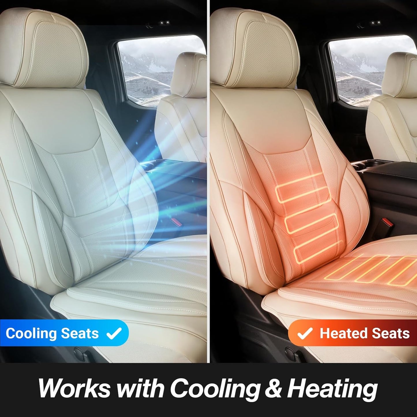 Coverland Custom Car Seat Covers Compatible with Silverado 1500, Frontier, Tacoma - Premium Leather Non-Slip Memory Foam Waterproof Interior Protector Front Seat-Beige [See Size Chart-Size A31]