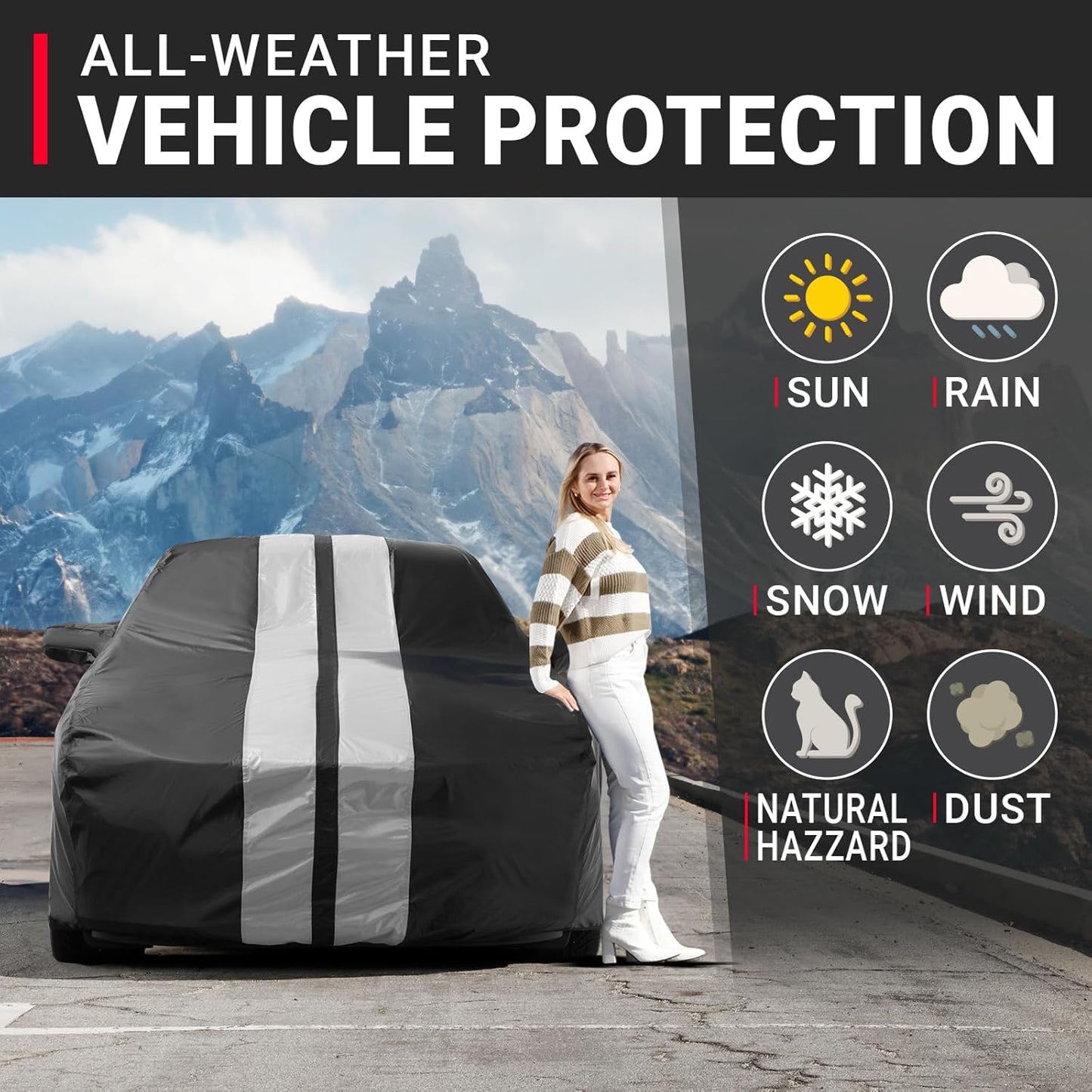 iCarCover Custom Car Cover for Pontiac Grand Am (1992-2005) Waterproof All-Weather Rain Snow UV Sun Protector Full Exterior Indoor Outdoor Car Cover (Stripe - Black/Gray)