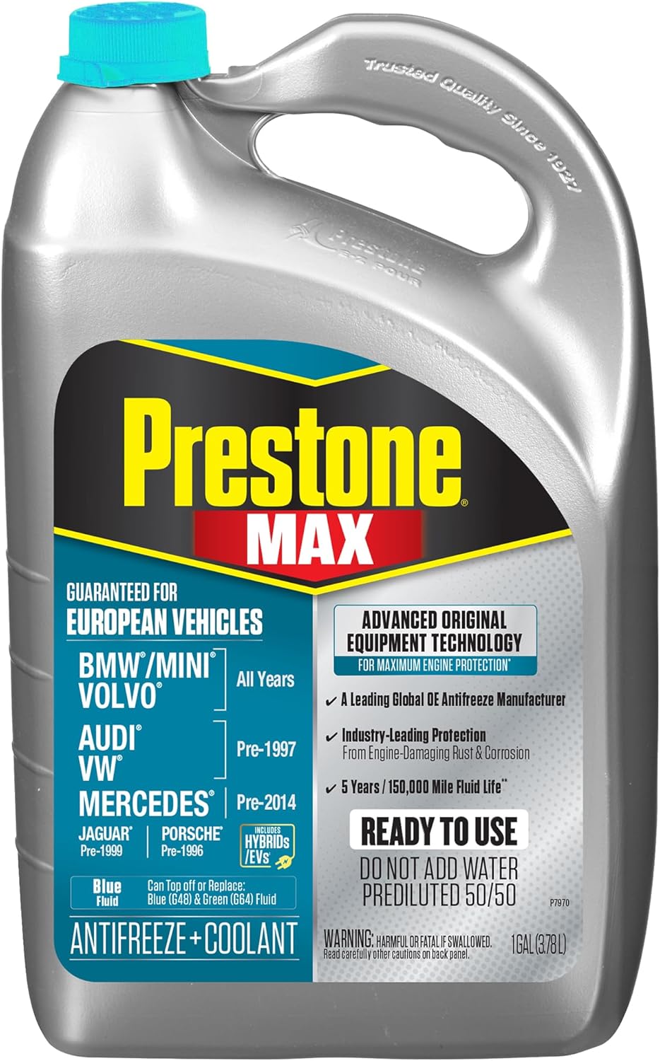 Prestone MAX Euro Blue 50/50 Antifreeze Automotive Coolant, Pack of One