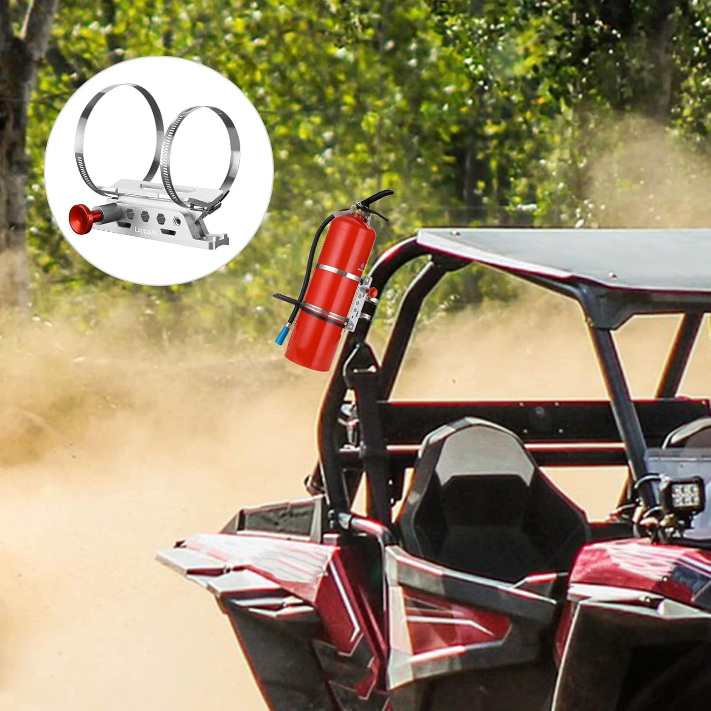 Vehicle Fire Extinguisher Mount Bracket, Aluminum Adjustable Quick Release Roll Bar Fire Extinguisher Bottle Mount with 8 Clamps, Compatible with Jeep Wrangler JK TJ Rubicon UTV, Silver