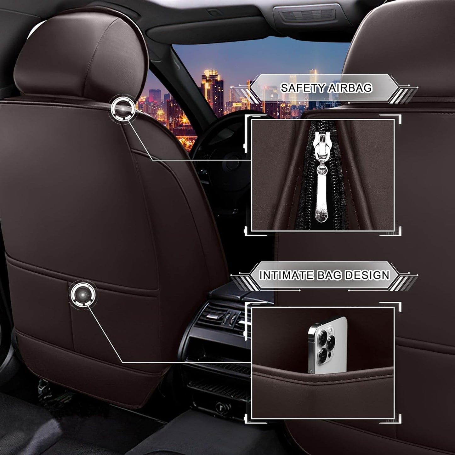 Car Seat Covers for Chrysler Pacifica 2004-2025, Stylish Sport Seat Cover, Premium Nappa Leather Car Seat Cover. Automobile Seat Covers Sets.(Luxury 2 Seats/Coffee Color)