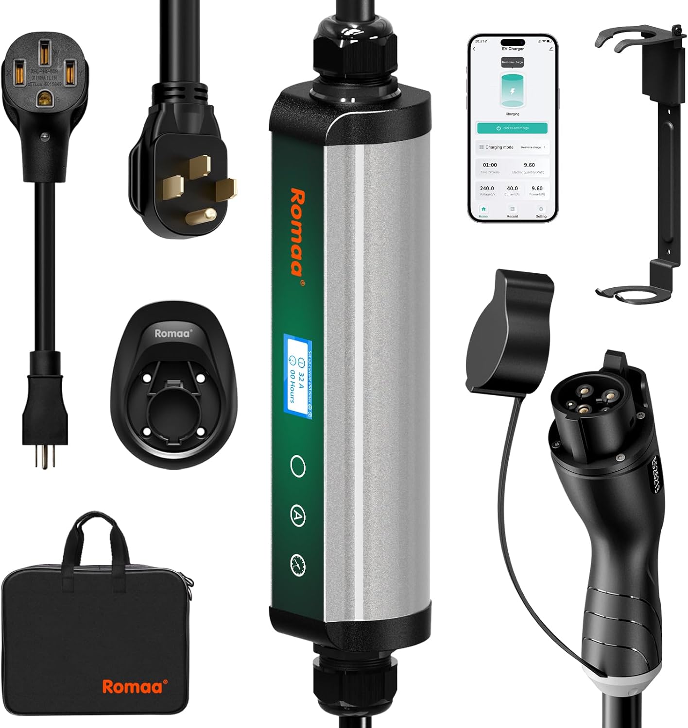 Level 2 EV Charger 40A EV Charger 240V 9.6kW Fast Charging, App Control, NEMA 14-50 Plug & 25ft J1772 Charging Cable, Indoor/Outdoor Portable EVSE for Home, ETL/FCC Certified