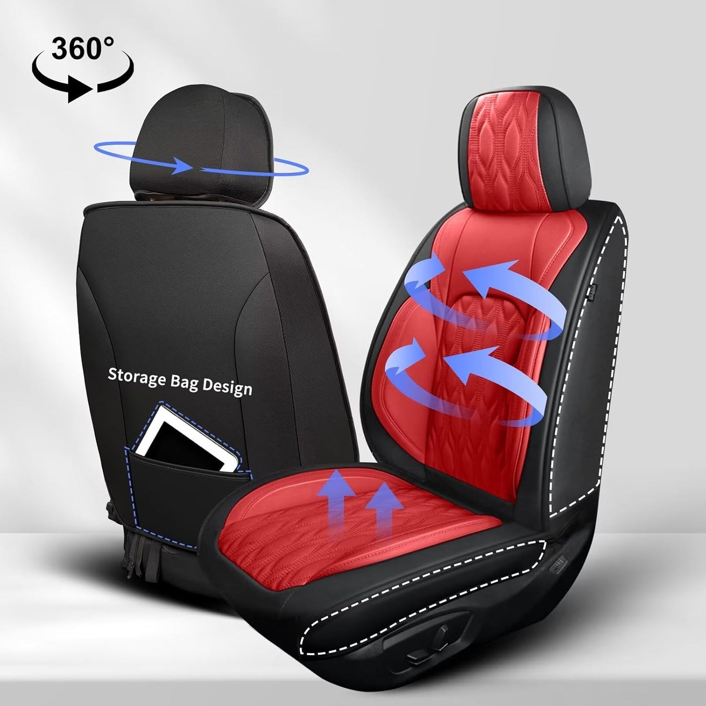 2 Front Car Seat Covers Fit for Toyota Camry 2012-2025 Faux Leather Automotive Seat Covers Waterproof Car Seat Protector with Airbag Compatible (2 Seats, Black&Red)