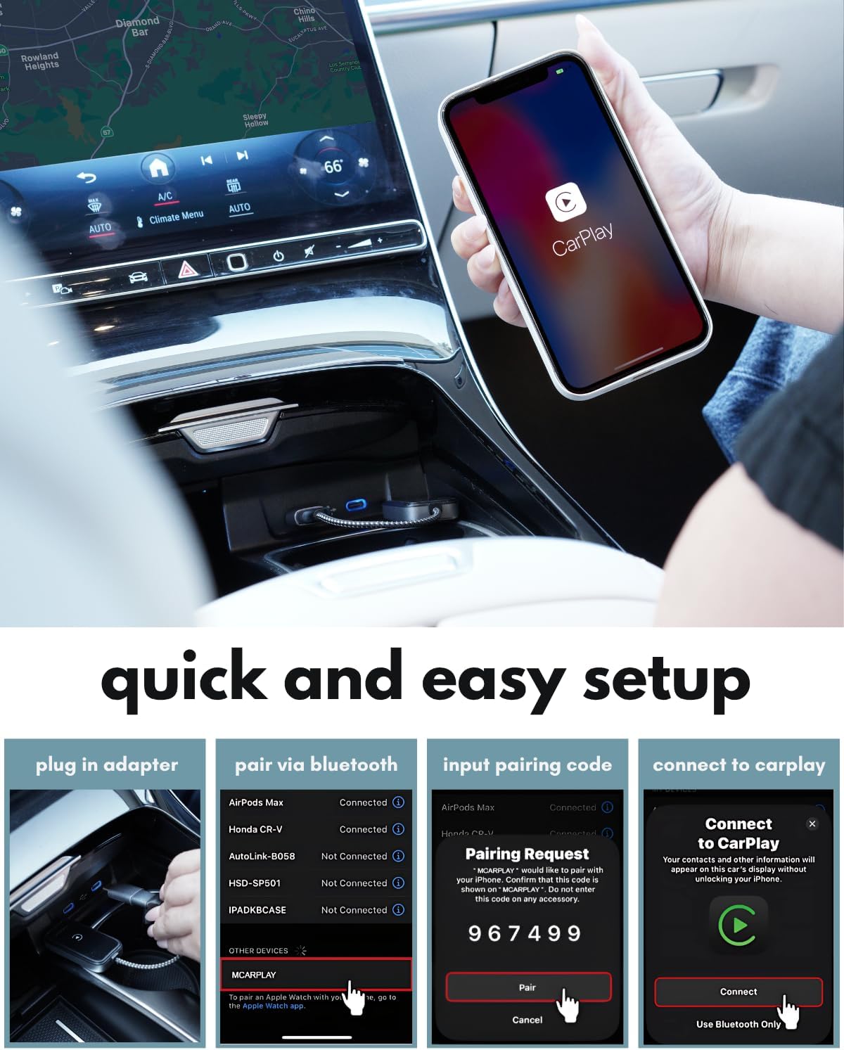 Wireless CarPlay Adapter for iPhone - Go Cordless in Seconds, Seamless, Crisp Sound, Bluetooth/WiFi - USB Apple Car Play Wireless Adapter for iPhone 6 or Newer, 2017 Cars or Newer, USB C + A