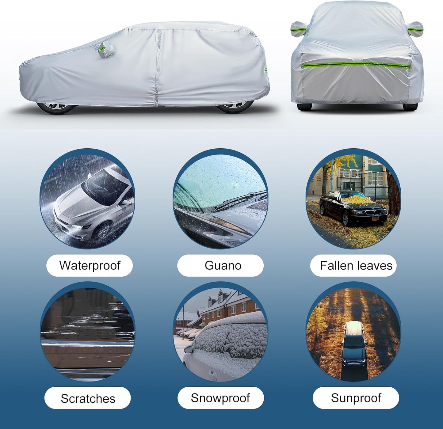 AUQDD 6-Layers Premium Sedan Car Cover Waterproof All Weather Weatherproof UV Sun Protection Snow Dust Storm Resistant Outdoor Exterior Custom Form-Fit Full Padded Car Cover with Straps 205"-214" K5