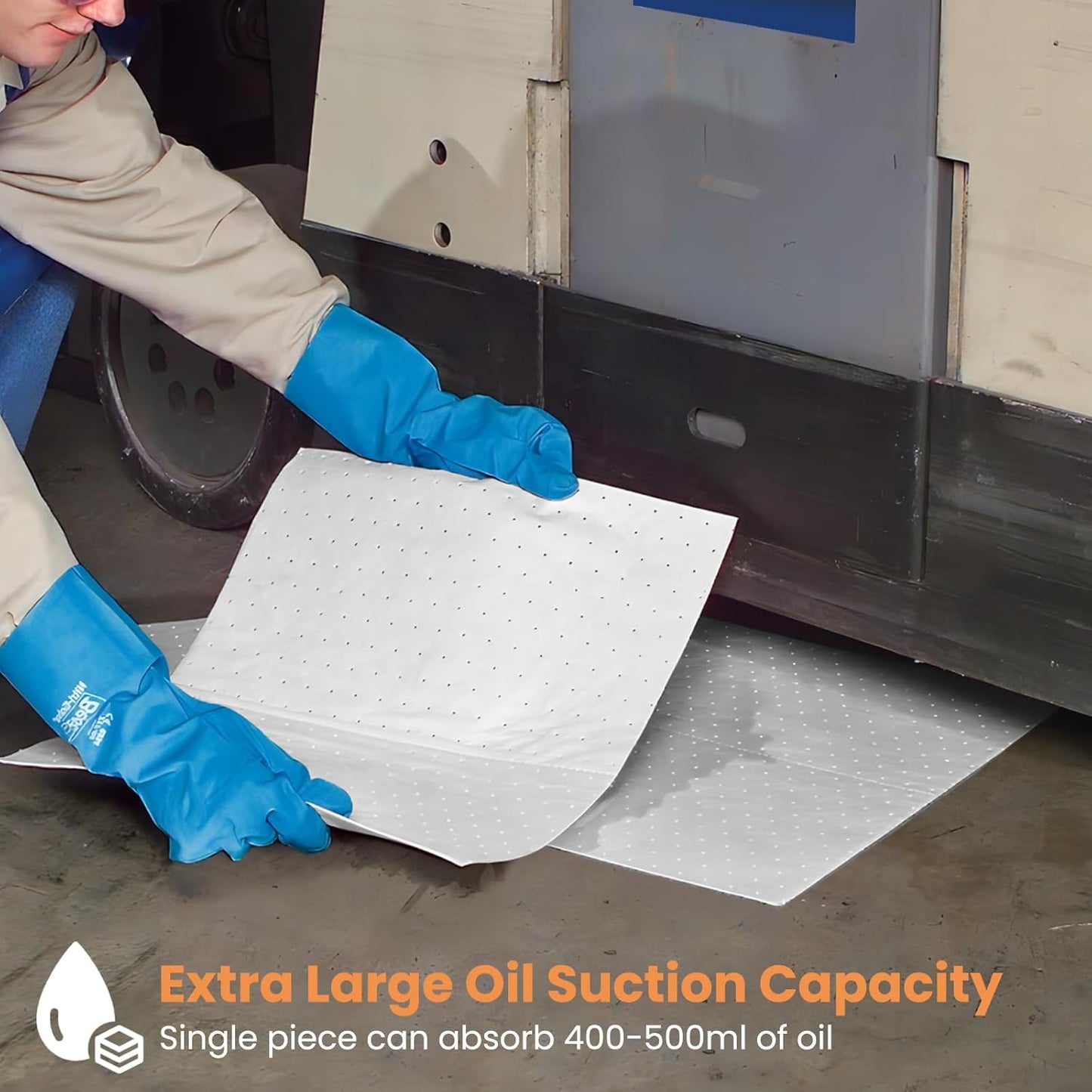 Smaafit Oil Absorbent Pads Heavyweight Dimpled Pad Garage Accessories, Oil-Only Absorbent Mat Pad for Absorbing Protecting Home Garage Basement, 30 Gal Total (100 Pcs, White, 17.5 x13.5 Inch)