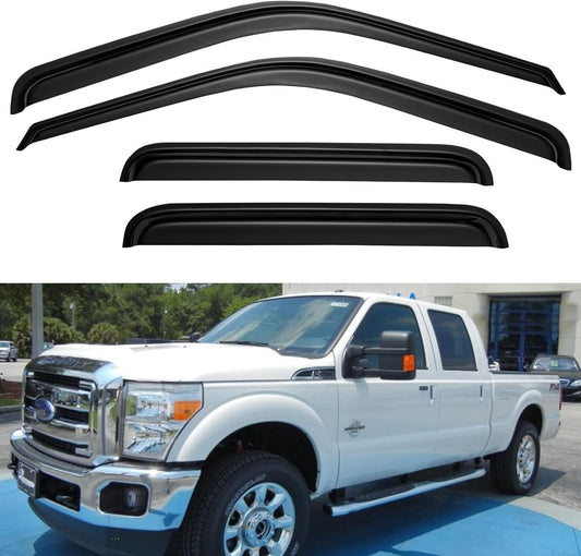 Window Visors Rain Guards for 1999-2016 Ford F250 F350 F450 F550 Super Duty, Out-Channel Window Vent Wind Deflectors Visors Shades for 99-16 F-250 F-350 F-450 F-550 SuperCrew Cab