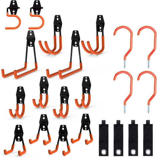Intpro Garage Hooks 22 Pack Heavy Duty Garage Storage Hooks Steel Tool Hangers for Garage Wall Mount Utility Hooks and Hangers with Anti-Slip Coating for Tools Organizer Ladders Bikes Bulky Items