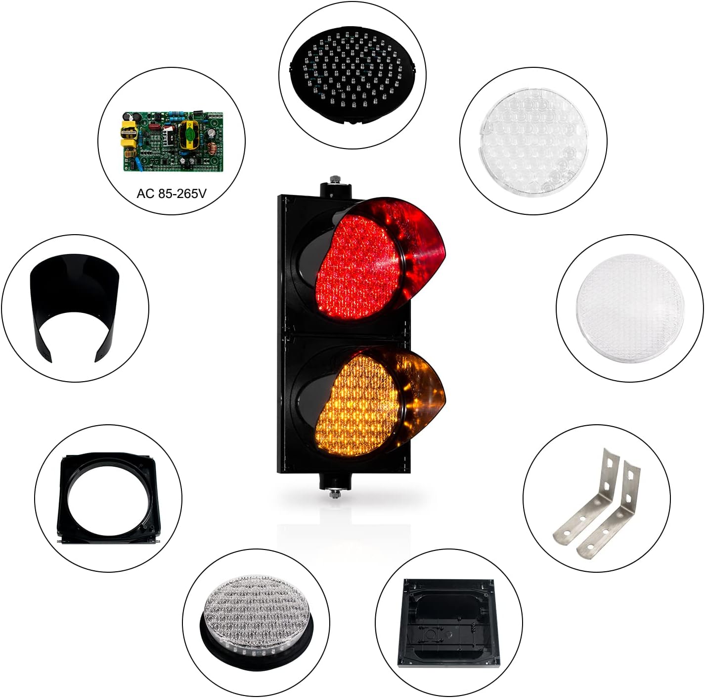 BBMI AC85-265V Red/Yellow 200mm(8inch) Traffic Light, Stop and Go Light, Led Traffic Signal Light, PC Housing Outdoor Waterproof IP65 Industrial, Cobweb Lens Led Warning Light.