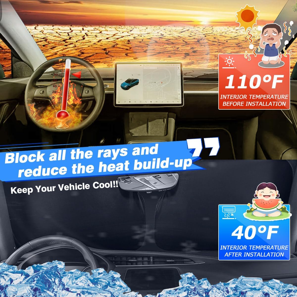 Windshield Sun Shade for Toyota Corolla 2019-2026 (Not for Corolla Cross) Accessories Thicken 6-Layer Front Window Sunshade Cover Sun Visor Protector Foldable Block UV Rays Keep Vehicle Cool