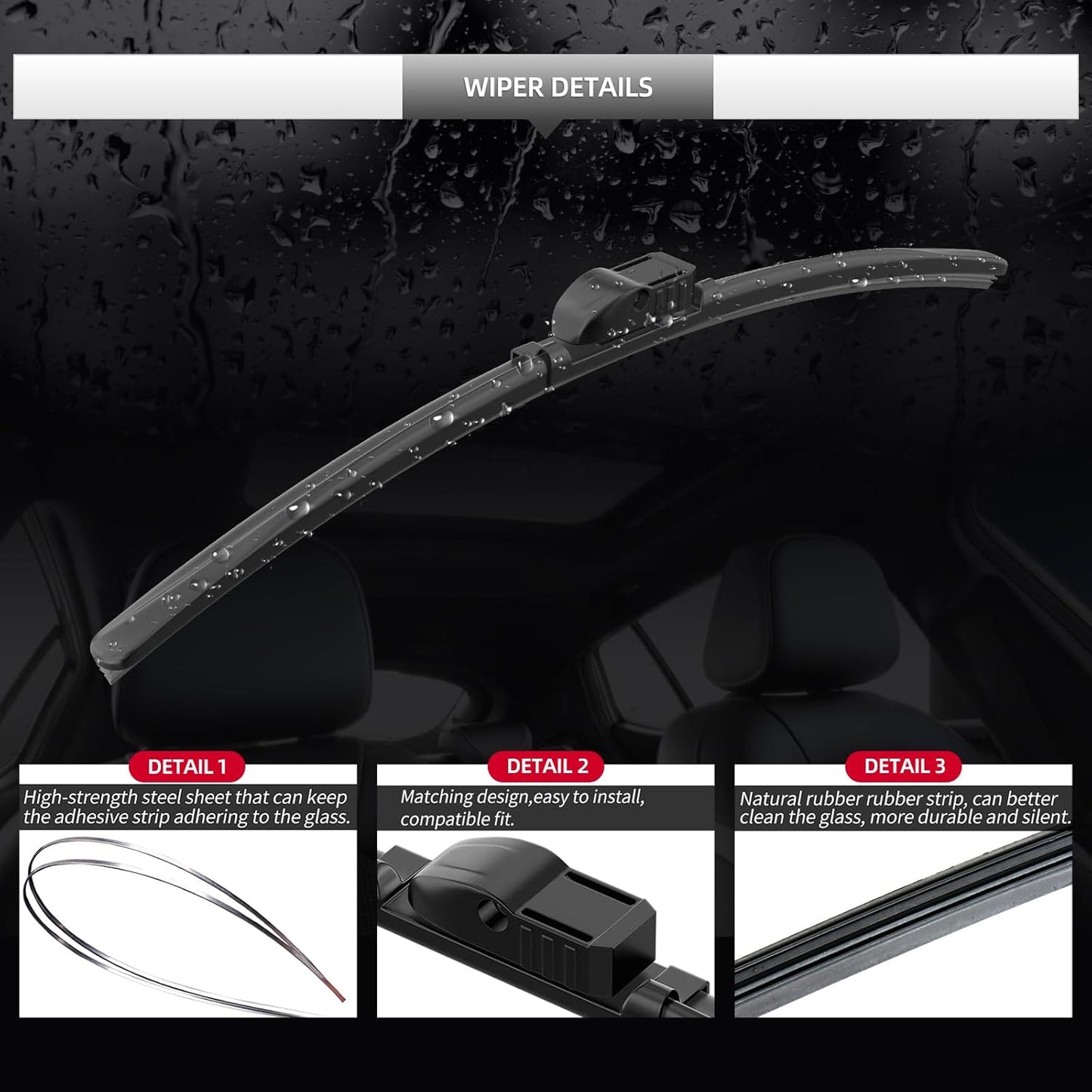 Front Windshield Wipers, 2-Piece Set for BMW 6 Series 640i 650i 2011 2012 2013 2014 2015 2016 2017 - Automotive Replacement Front Wiper Blades for Car Window