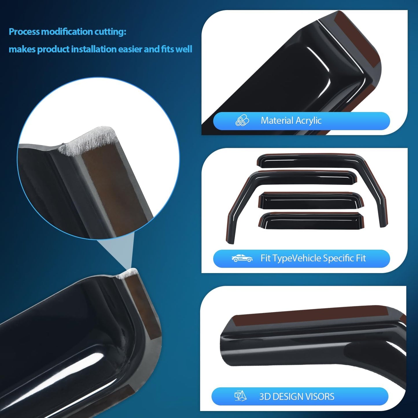 Nilight in Channel Rain Guards for Wrangler JK 2007 2008 2009 2010 2011 2012 2013 2014 2015 2016 2017 2018 Unlimited 4-Door Window Deflectors, Vent Window Visors