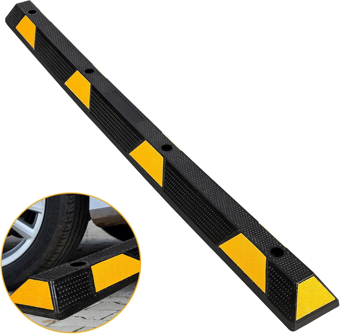 Curb Parking Garage Floor Stopper - 72 Inch Extra Wide Heavy Duty Rubber Parking Lot Stopper, for Vehicles Truck Driveway, Protect Pumpers from Cars Vans Trucks 1PC