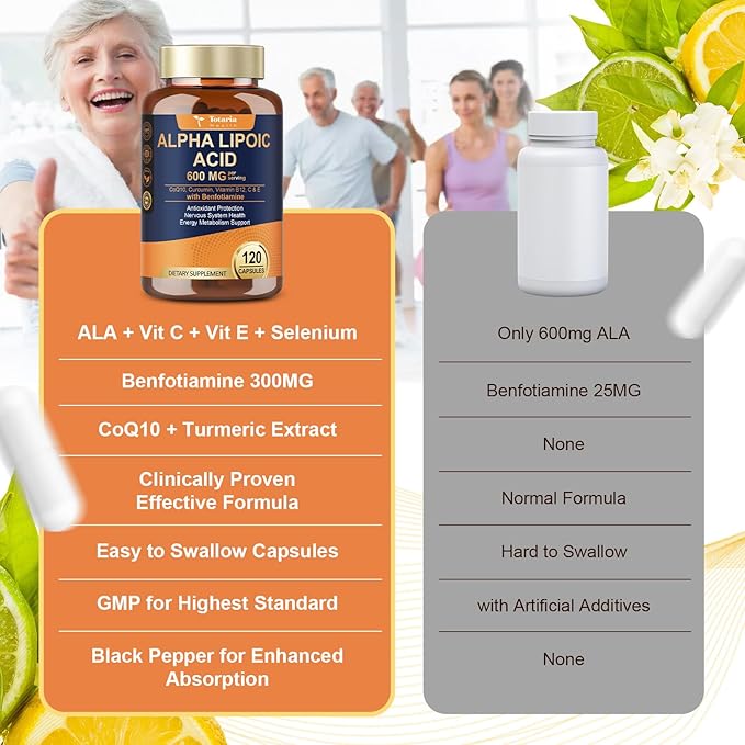 (2 Packs) Alpha Lipoic Acid 600mg with Benfotiamine 300mg - ALA Supplement for Neuropathy Support Nerve Health & Antioxidant, Cell Energy, Metabolism and Anti-Aging, Non-GMO, Gluten Free, Vegan