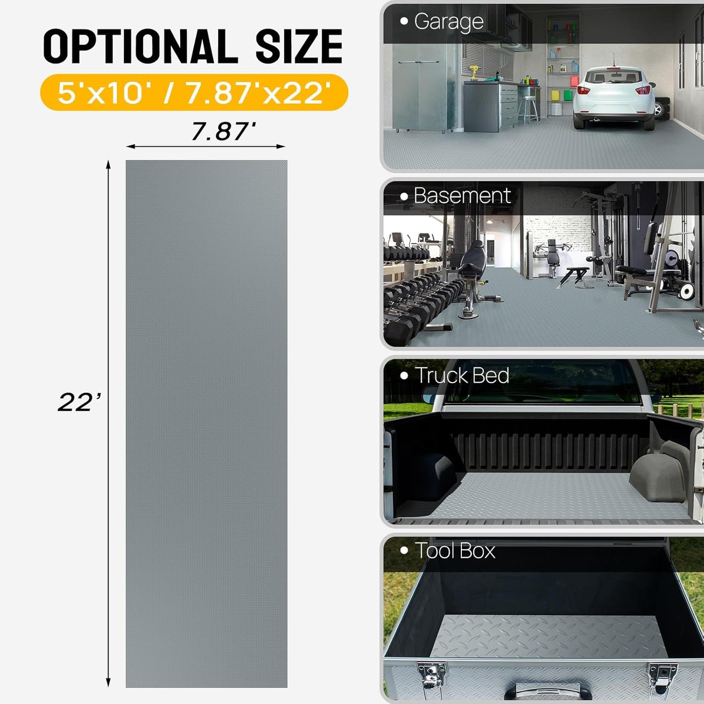 TUFFIOM 7'87'' x 22 FT Garage Floor Mat, Thickened Diamond Plate PVC Garage Mats Flooring Roll for Under Car, Garage Parking Mats for Floor Large SUVs, MPV, Pickup Truck, RV