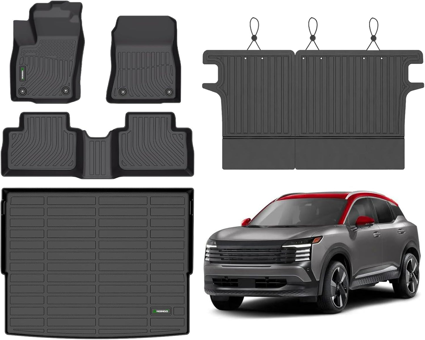 ANBINGO®- Floor Mats & Backseat Cargo Liner for 2025 2026 Nissan Kicks SV/SR (Not fit Kicks S Model),TPE All Weather Car Mat for 2025 Nissan Kicks Accessories-Black