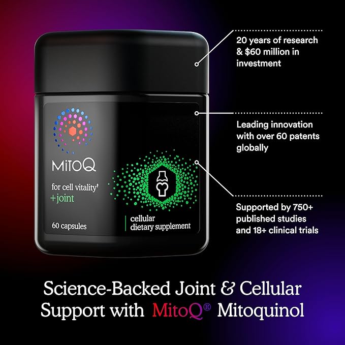MitoQ +Joint Advanced CoQ10 Antioxidant Supplement - Contains Mitoquinol Mesylate & Green Lipped Mussel Omega Oil Extract - Supports Healthy Joint, Mobility and Cell Vitality (60 Softgel Capsules)